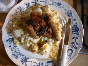 Let's call a spade a spade: sausages and mash