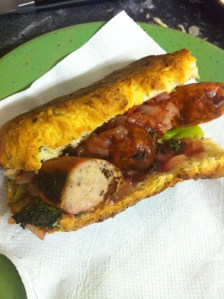 Inch-long herb 'victims', with sausages and chilli cranberry sauce